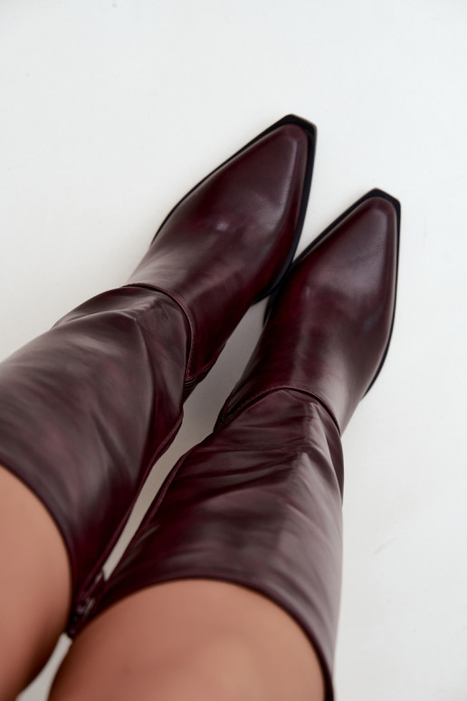 botas altas femininas com salto isolado cor bordô Katelle
