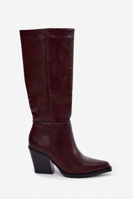 botas altas femininas com salto isolado cor bordô Katelle