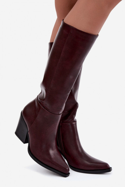 botas altas femininas com salto isolado cor bordô Katelle