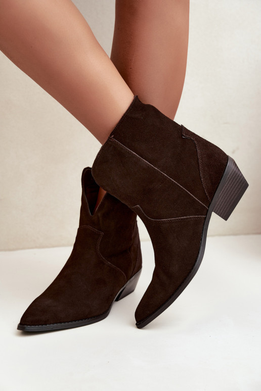 botins de estilo cowboy com saltos em camurça chocolate Norelle