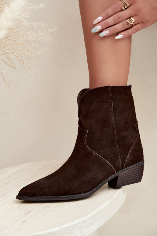 botins de estilo cowboy com saltos em camurça chocolate Norelle