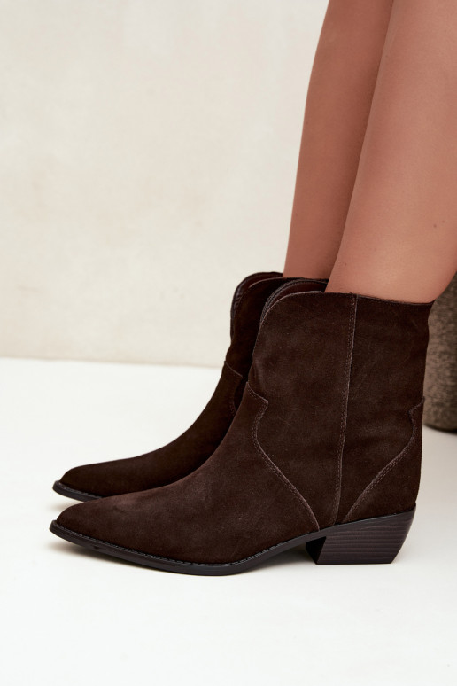 botins de estilo cowboy com saltos em camurça chocolate Norelle