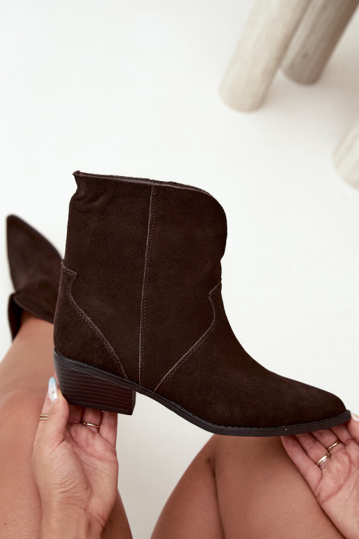 botins de estilo cowboy com saltos em camurça chocolate Norelle