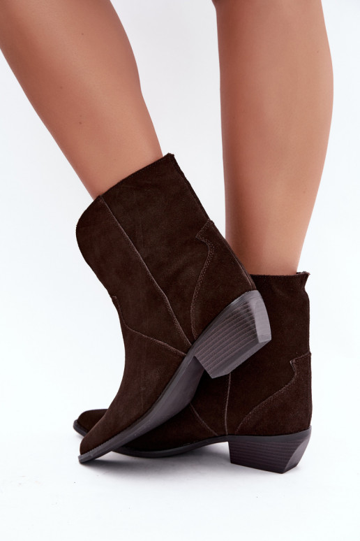 botins de estilo cowboy com saltos em camurça chocolate Norelle