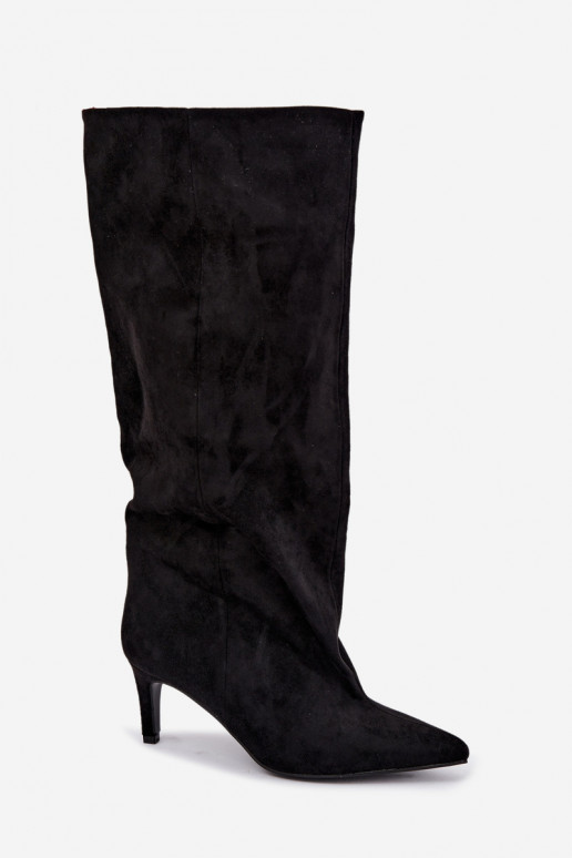 botas altas femininas slip-on com saltos em preto Favra