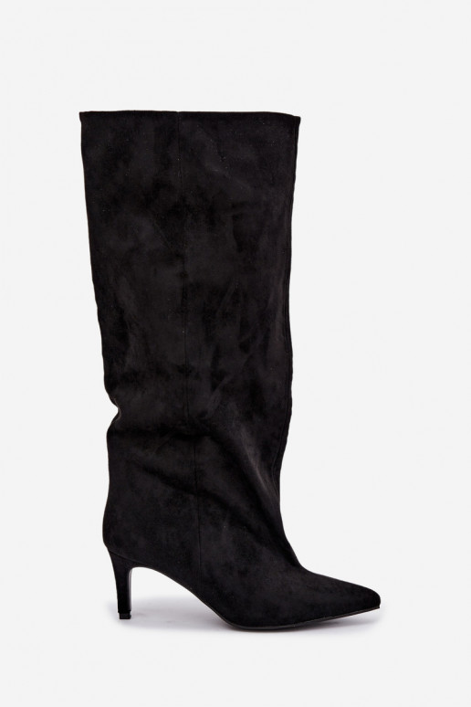 botas altas femininas slip-on com saltos em preto Favra