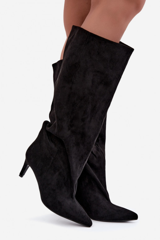 botas altas femininas slip-on com saltos em preto Favra