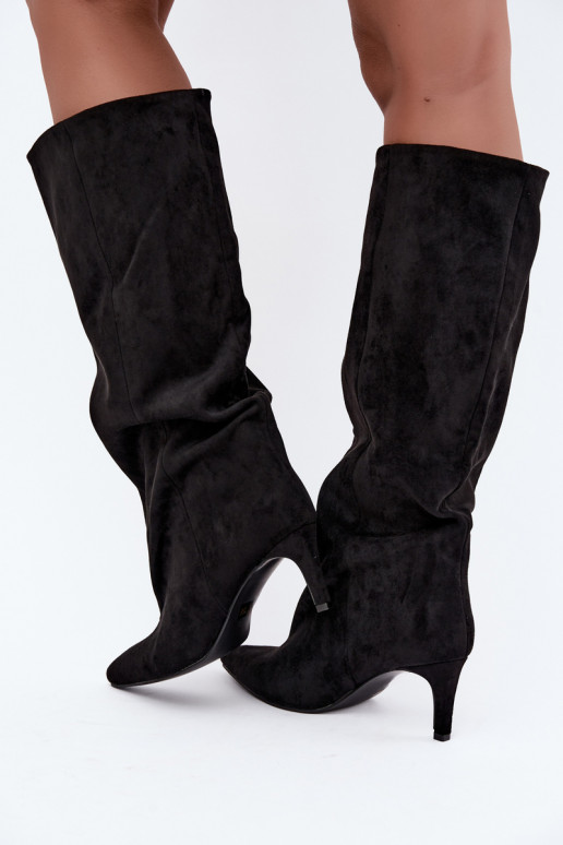 botas altas femininas slip-on com saltos em preto Favra