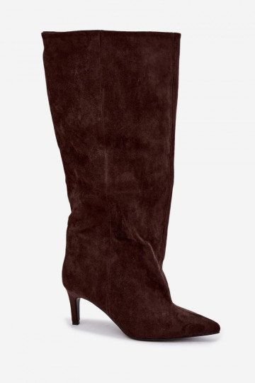 botas altas femininas slip-on com saltos em chocolate Favra 2