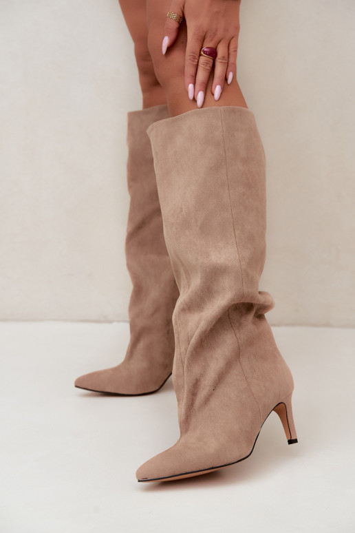botas altas femininas slip-on com saltos em areia Favra