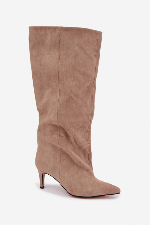 botas altas femininas slip-on com saltos em areia Favra
