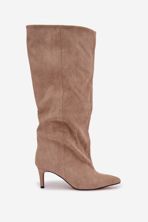 botas altas femininas slip-on com saltos em areia Favra