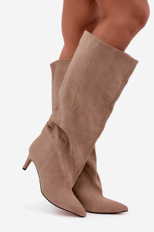 botas altas femininas slip-on com saltos em areia Favra