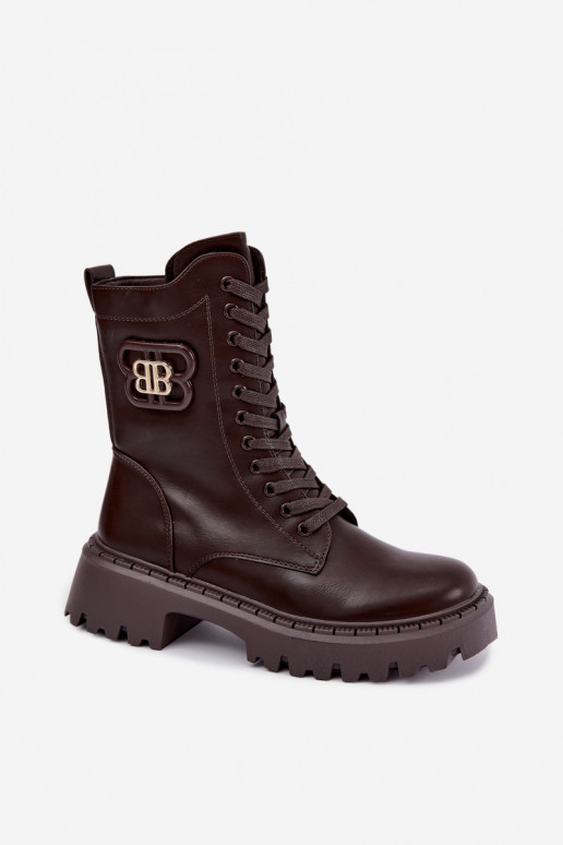 botins com elementos decorativos em couro sintético chocolate Kalindra