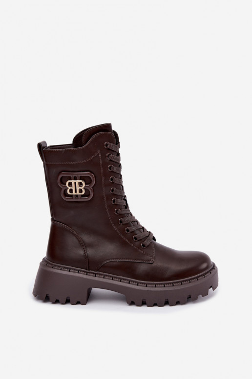 botins com elementos decorativos em couro sintético chocolate Kalindra