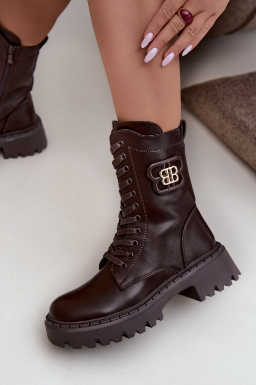 botins com elementos decorativos em couro sintético chocolate Kalindra