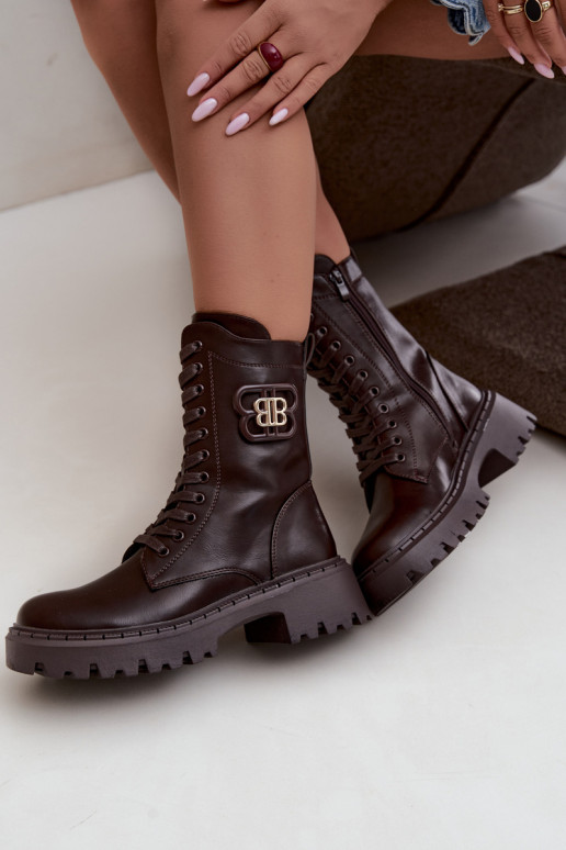 botins com elementos decorativos em couro sintético chocolate Kalindra