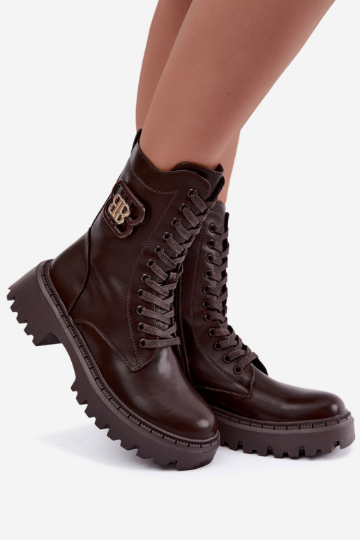 botins com elementos decorativos em couro sintético chocolate Kalindra
