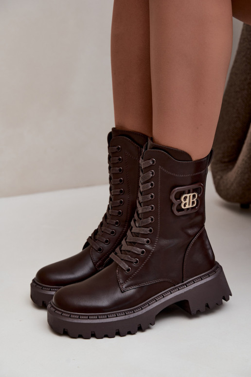botins com elementos decorativos em couro sintético chocolate Kalindra