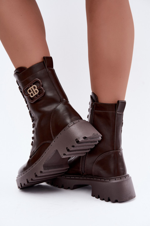 botins com elementos decorativos em couro sintético chocolate Kalindra