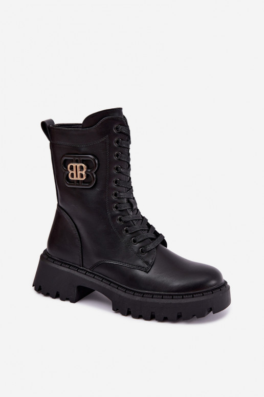 botins com elementos decorativos em couro sintético preto Kalindra