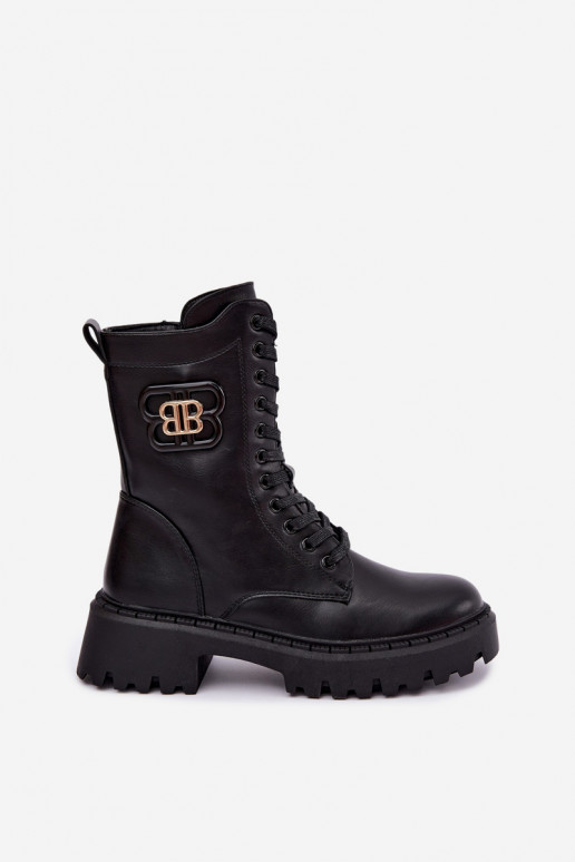 botins com elementos decorativos em couro sintético preto Kalindra