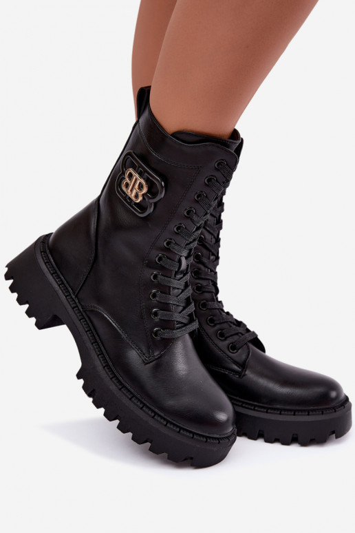 botins com elementos decorativos em couro sintético preto Kalindra