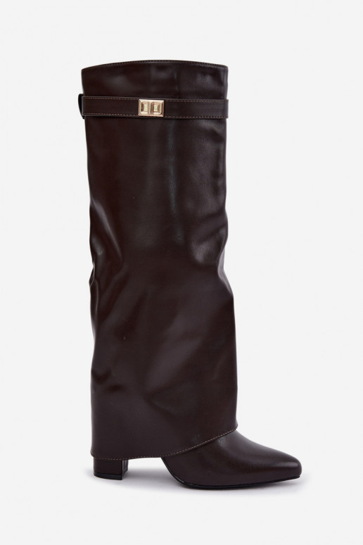 botas altas femininas em couro sintético chocolate com salto Avamora