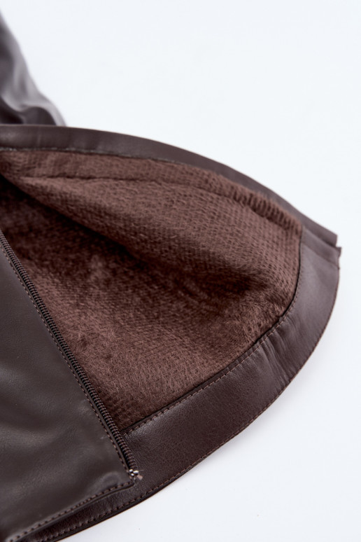 botas altas femininas em couro sintético chocolate com salto Avamora