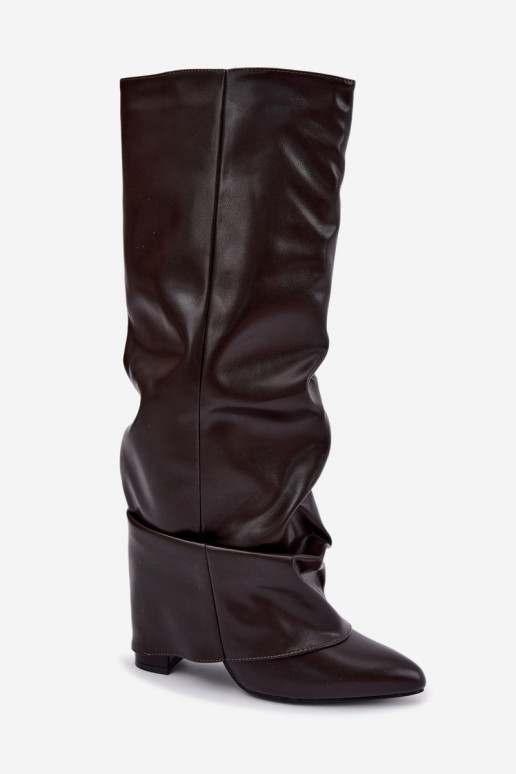 botas altas femininas com saltos em chocolate Elivira
