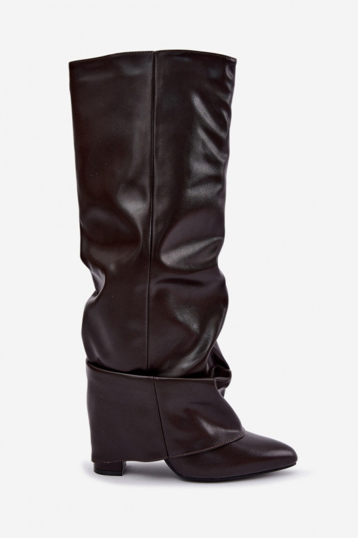 botas altas femininas com saltos em chocolate Elivira