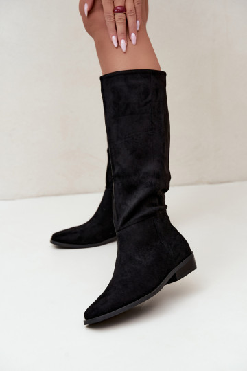 botas altas femininas com salto baixo, forradas em preto Feretta 2