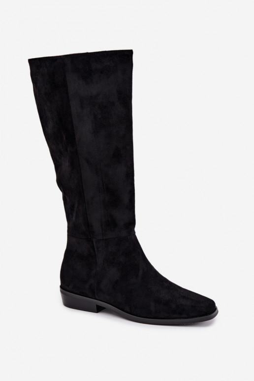 botas altas femininas com salto baixo, forradas em preto Feretta