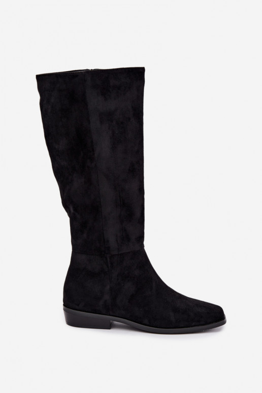 botas altas femininas com salto baixo, forradas em preto Feretta