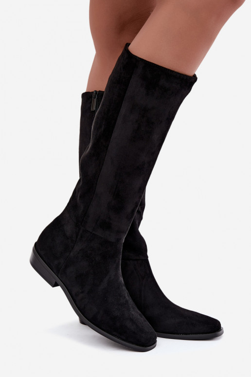botas altas femininas com salto baixo, forradas em preto Feretta