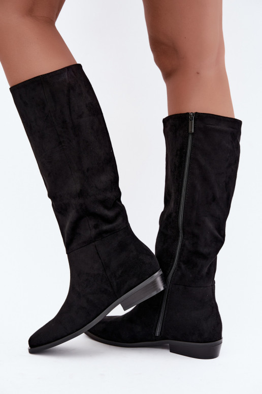 botas altas femininas com salto baixo, forradas em preto Feretta
