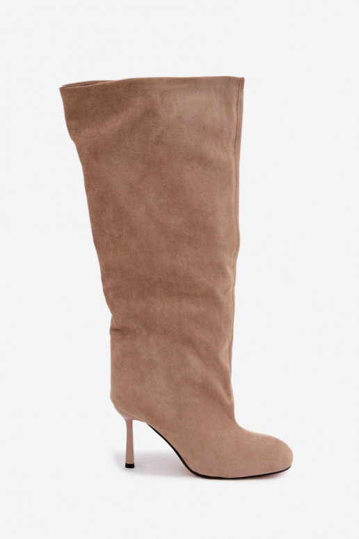 botas altas femininas slip-on com saltos finos em areia Caliya