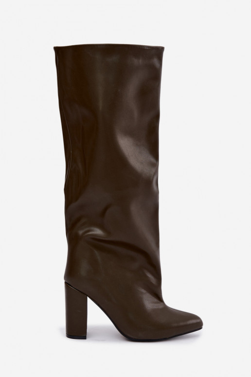 botas altas femininas slip-on com saltos em CzekoladoĮe Emeline