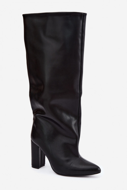 botas altas femininas slip-on com saltos em preto Emeline