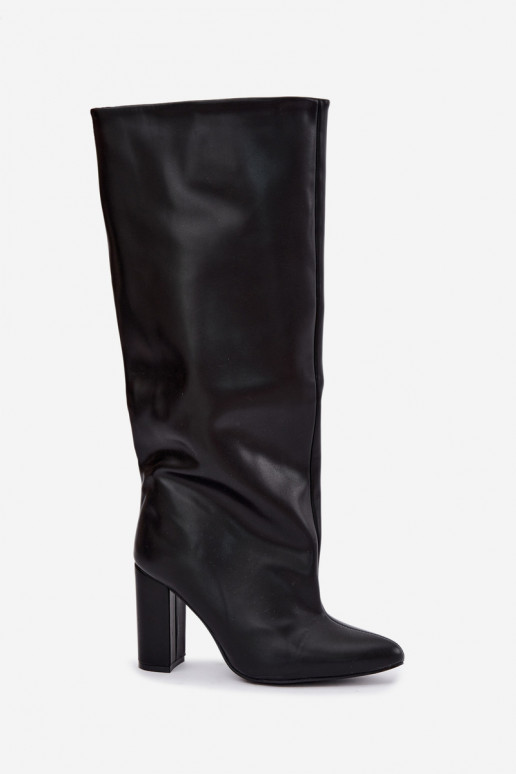 botas altas femininas slip-on com saltos em preto Emeline