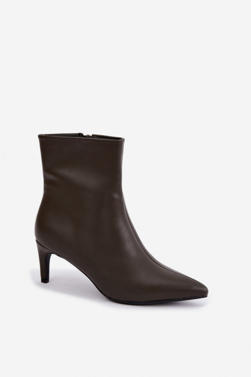 botins femininos com saltos em couro sintético na cor caqui Celisse