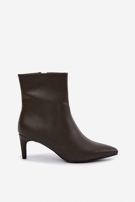 botins femininos com saltos em couro sintético na cor caqui Celisse