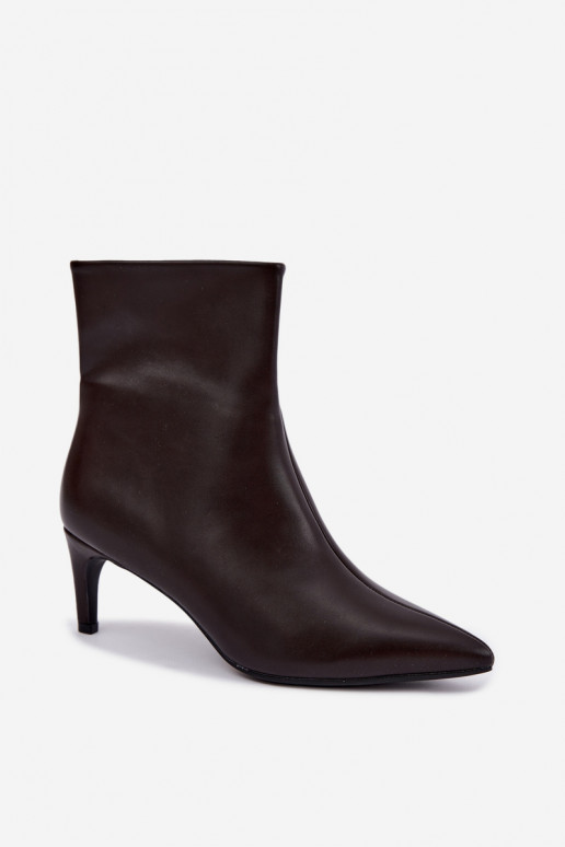 botins femininos com saltos em couro sintético na cor CzekoladoĮe Celisse