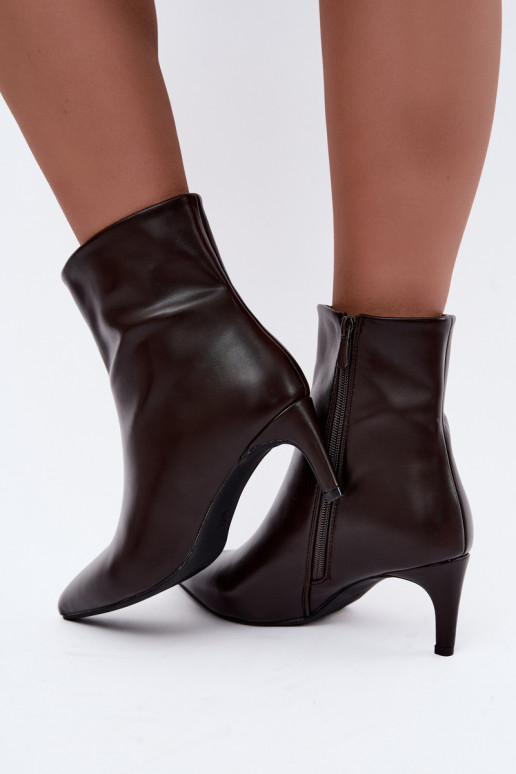 botins femininos com saltos em couro sintético na cor CzekoladoĮe Celisse