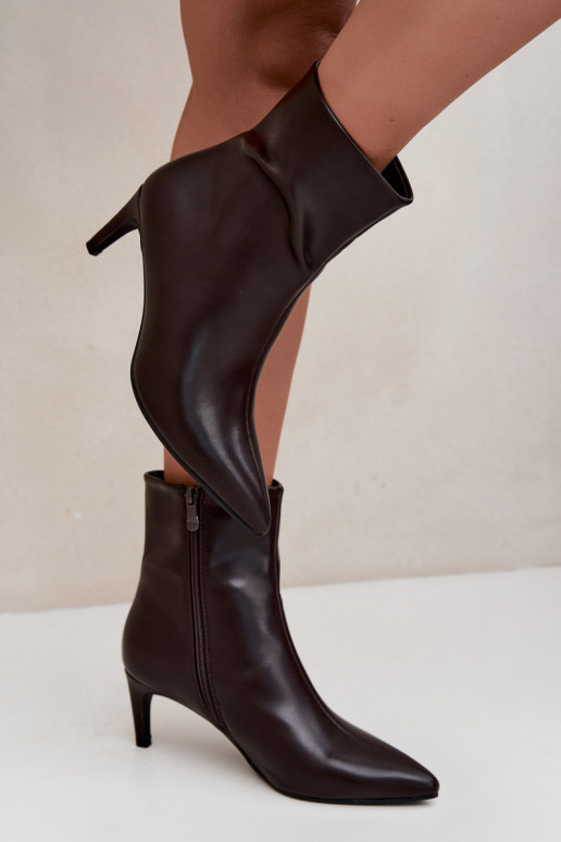 botins femininos com saltos em couro sintético na cor CzekoladoĮe Celisse