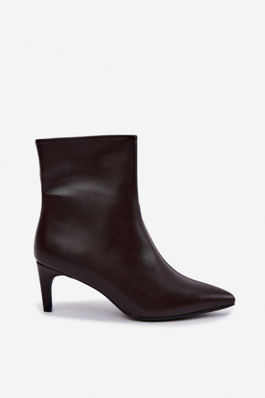 botins femininos com saltos em couro sintético na cor CzekoladoĮe Celisse