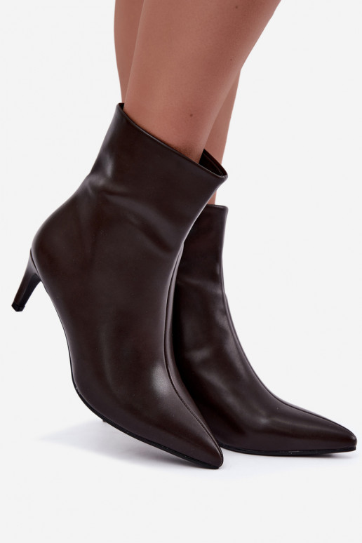 botins femininos com saltos em couro sintético na cor CzekoladoĮe Celisse