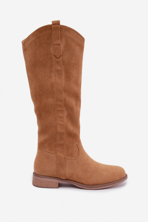 Botas femininas de cano alto com saltos largos em marrom Gilena