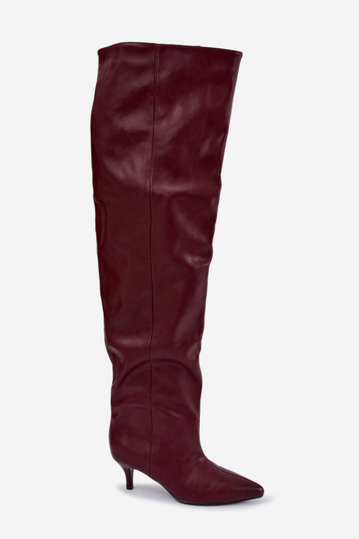 botas altas femininas slip-on com saltos finos em bordô Ysolienne