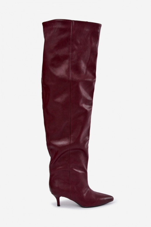 botas altas femininas slip-on com saltos finos em bordô Ysolienne